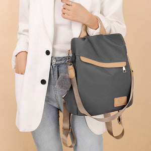 Women Backpack Purses with Pom Pom Anti-theft Travel Bag Convertible Satchel Handbags and Shoulder Bag, Black Gray