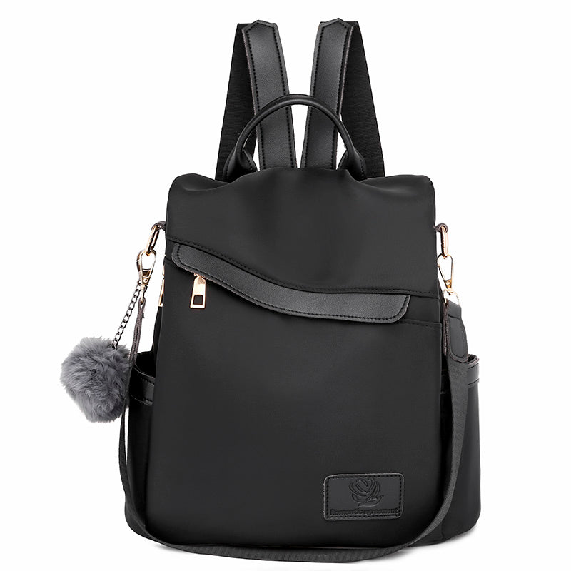 Women Backpack Purses with Pom Pom Anti-theft Travel Bag Convertible Satchel Handbags and Shoulder Bag, Black Gray