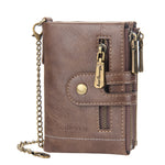 Men Leather Wallet with Double Anti-Theft Chain Double Zipper Coin Pocket Purse with ID Window, 4 Colors