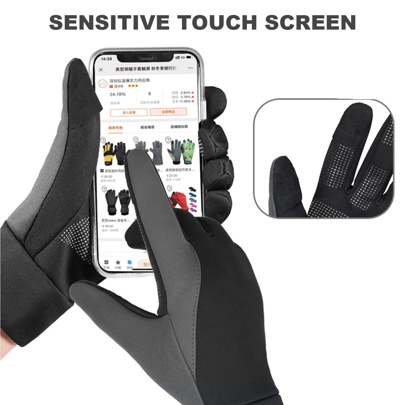 Winter Thermal Sports Gloves Touch Screen Waterproof Windproof Non-slip for Ski Riding Running Outdoor, S/M/L/XL