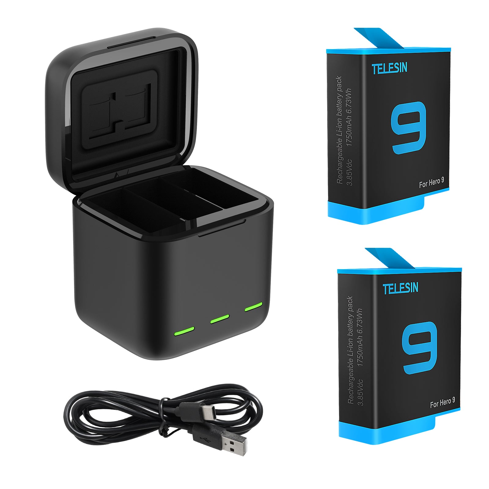 Hero 9 Replacement Batteries and 3-Channel USB Charger Compatible with GoPro Hero 9 Black