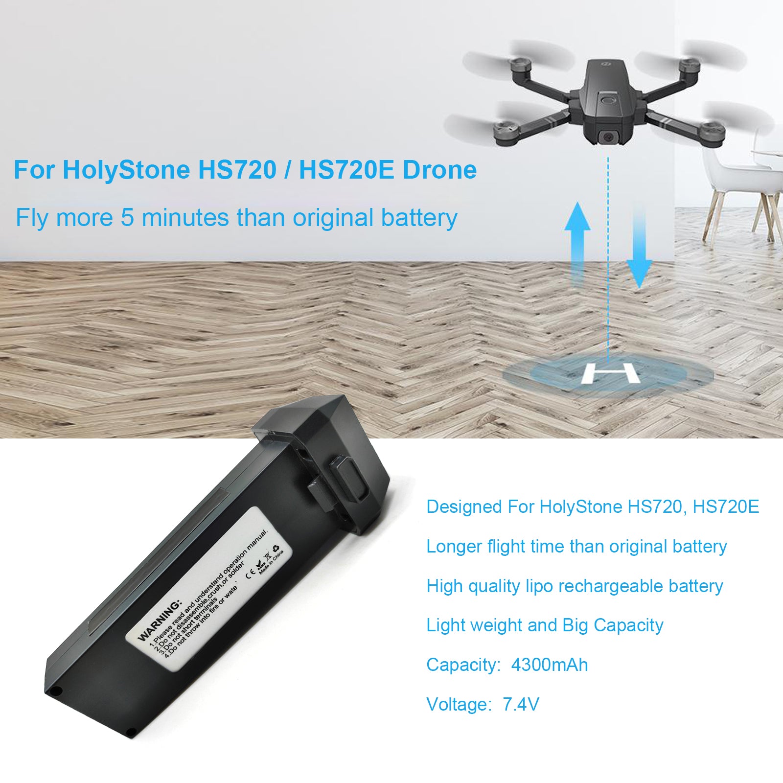 7.4V 4300mAh Lithium Spare Battery for HolyStone HS720 & HS720E GPS Quadcopter Drone