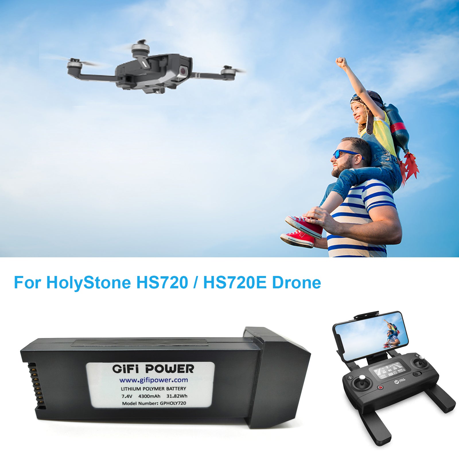7.4V 4300mAh Lithium Spare Battery for HolyStone HS720 & HS720E GPS Quadcopter Drone
