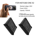2 Pack 3.85V 1700mAh Camera Battery for Insta360 one X2
