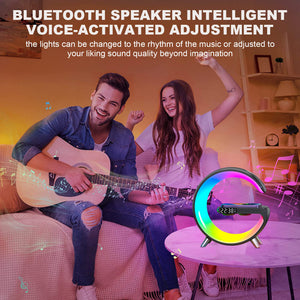 Wireless Cellphone Charger Intelligent Bluetooth Speaker LED Lamp, Multifunctional RGB Night Light Alarm Clock & Charging Station