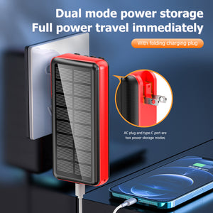 Solar Charger 30000mAh Portable Power Bank with LED Flashlight Built-in 4 Input Cables Fast Charge