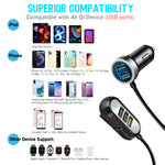5 Multi Ports Car Charger 42W QC 3.0 Fast USB Adapter Cigarette Lighter with 5FT Cable for iPhone Samsung Android