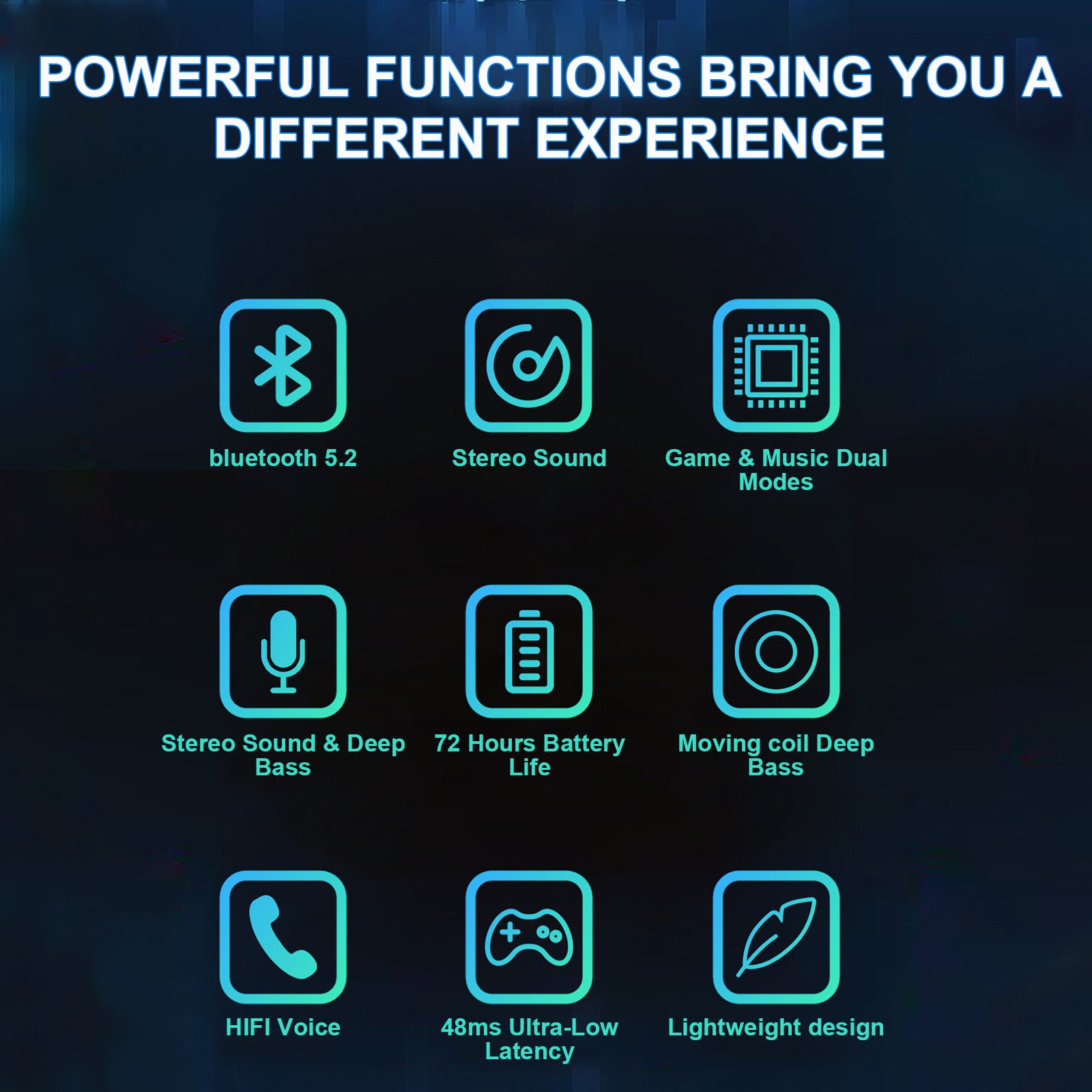 Neckband Headphones Wireless Gaming Earbuds with 48ms Ultra-Low Latency 72 Hours of Play Time Fast Charge Led Lighting