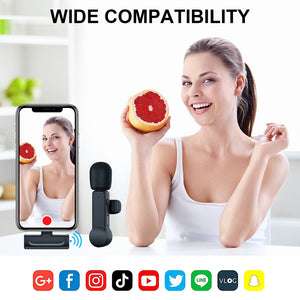 Wireless Lavalier Microphone Compatible with iPhone iPad, Plug-Play Wireless Mic for Recording, YouTube, TikTok, Facebook Live Stream, Noise Reduction Auto-Sync (NO APP or Bluetooth Needed)