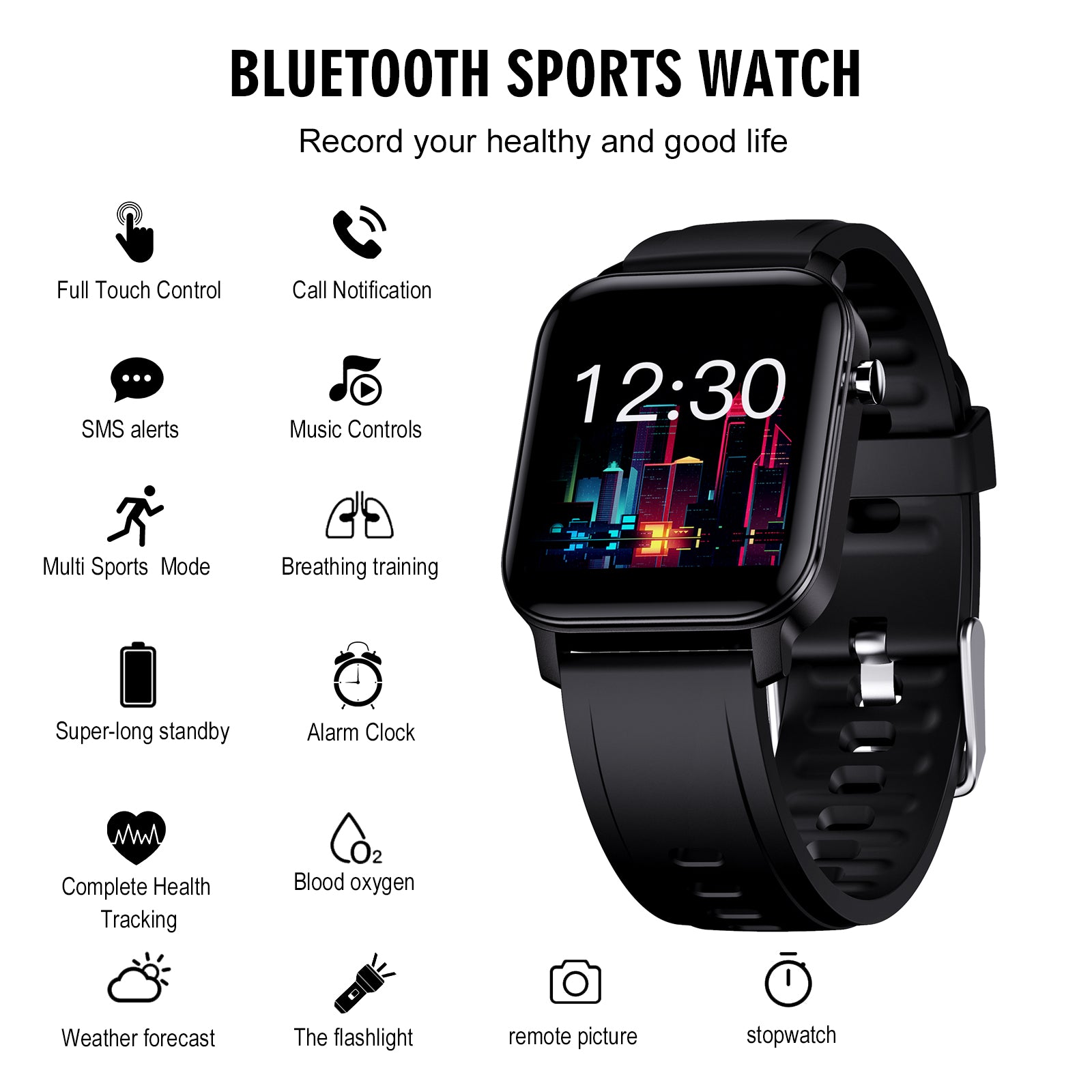 Bluetooth Sports Watch with Waterproof Heart Rate Oxygen Monitoring Super Battery Life