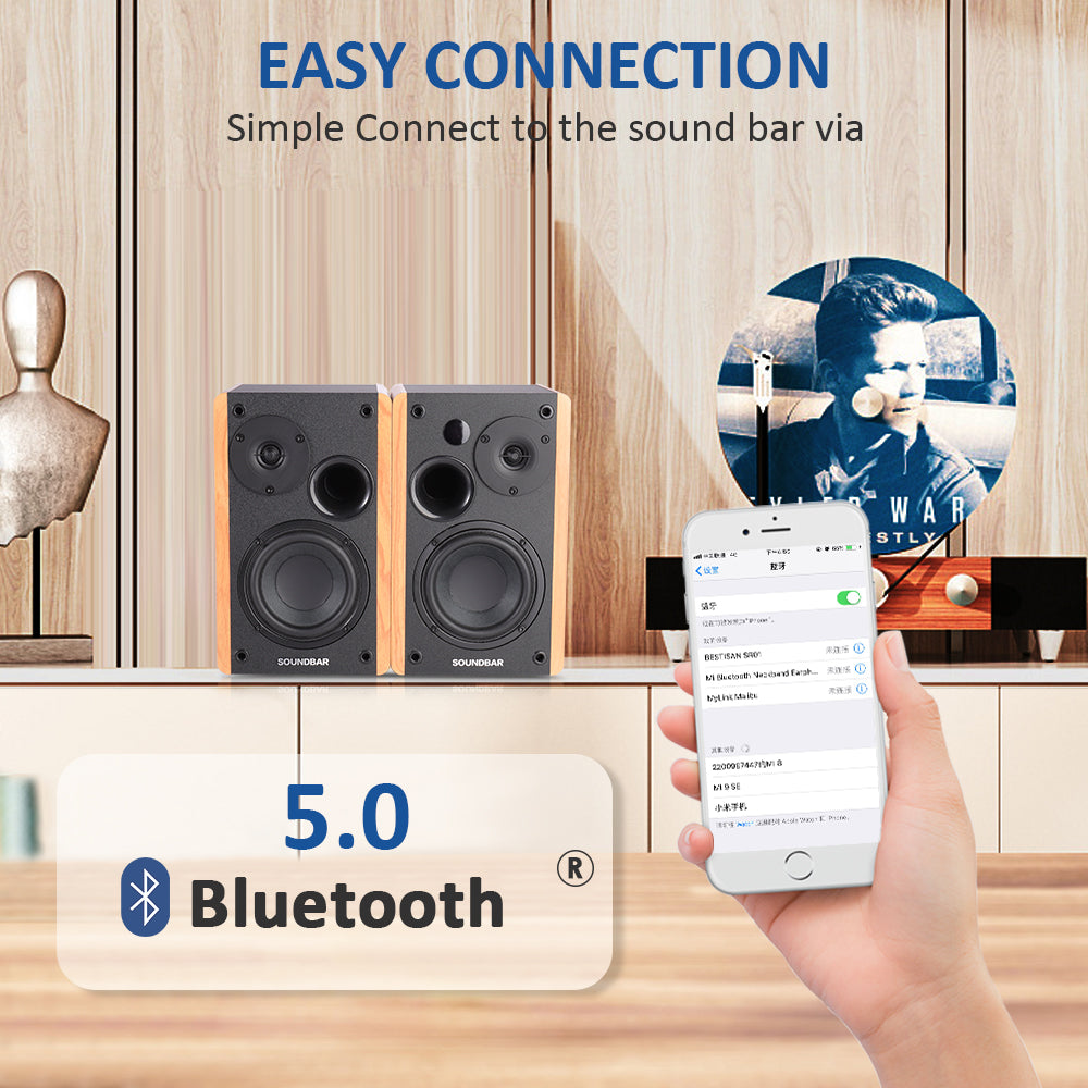 Bookshelf Speakers Wooden Speakers Subwoofer 2.0 Stereo Fiber/Coaxial/USB/Bluetooth