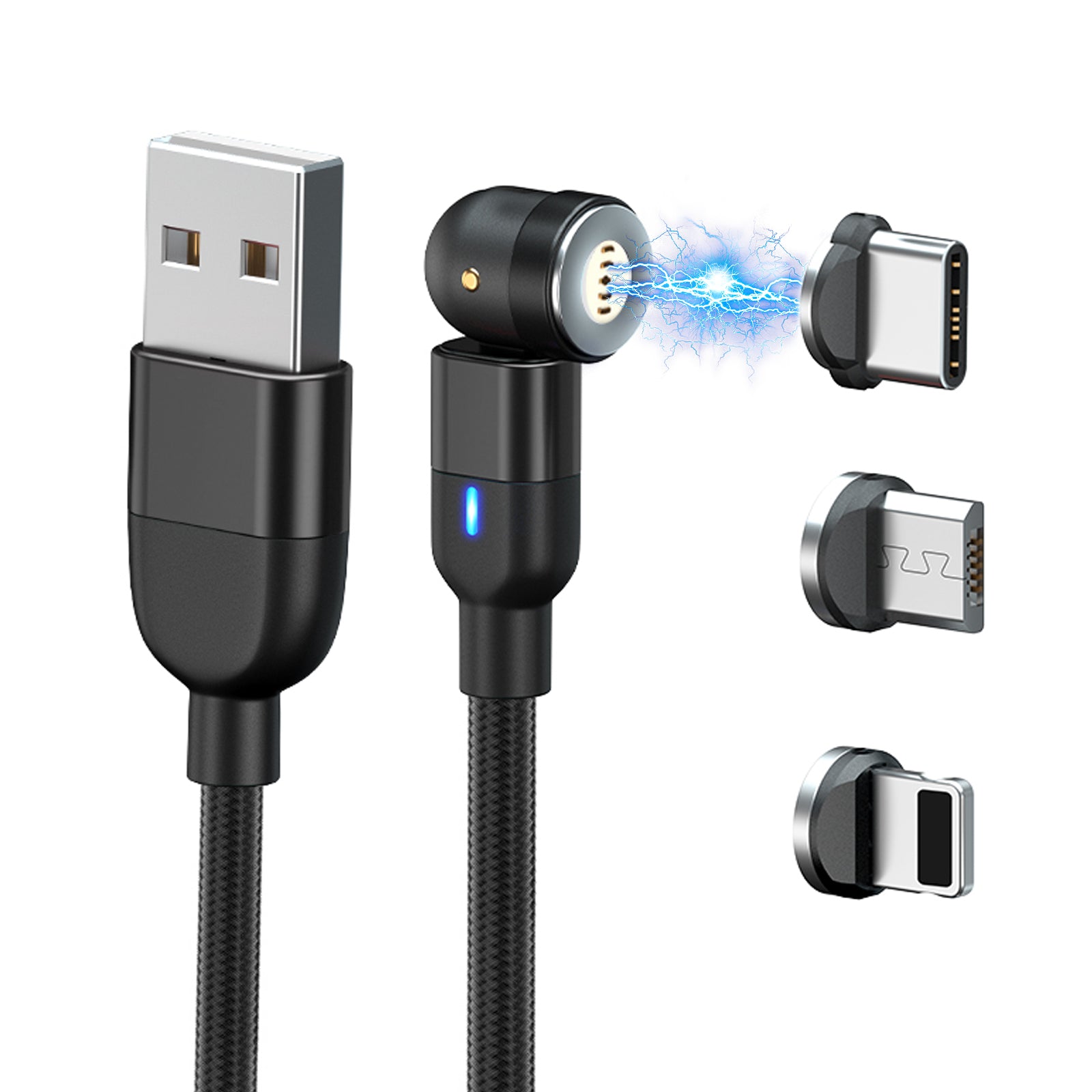 A.S Magnetic USB Charging Cable with Fast Charging 360° Rotation for Micro USB Type C Android