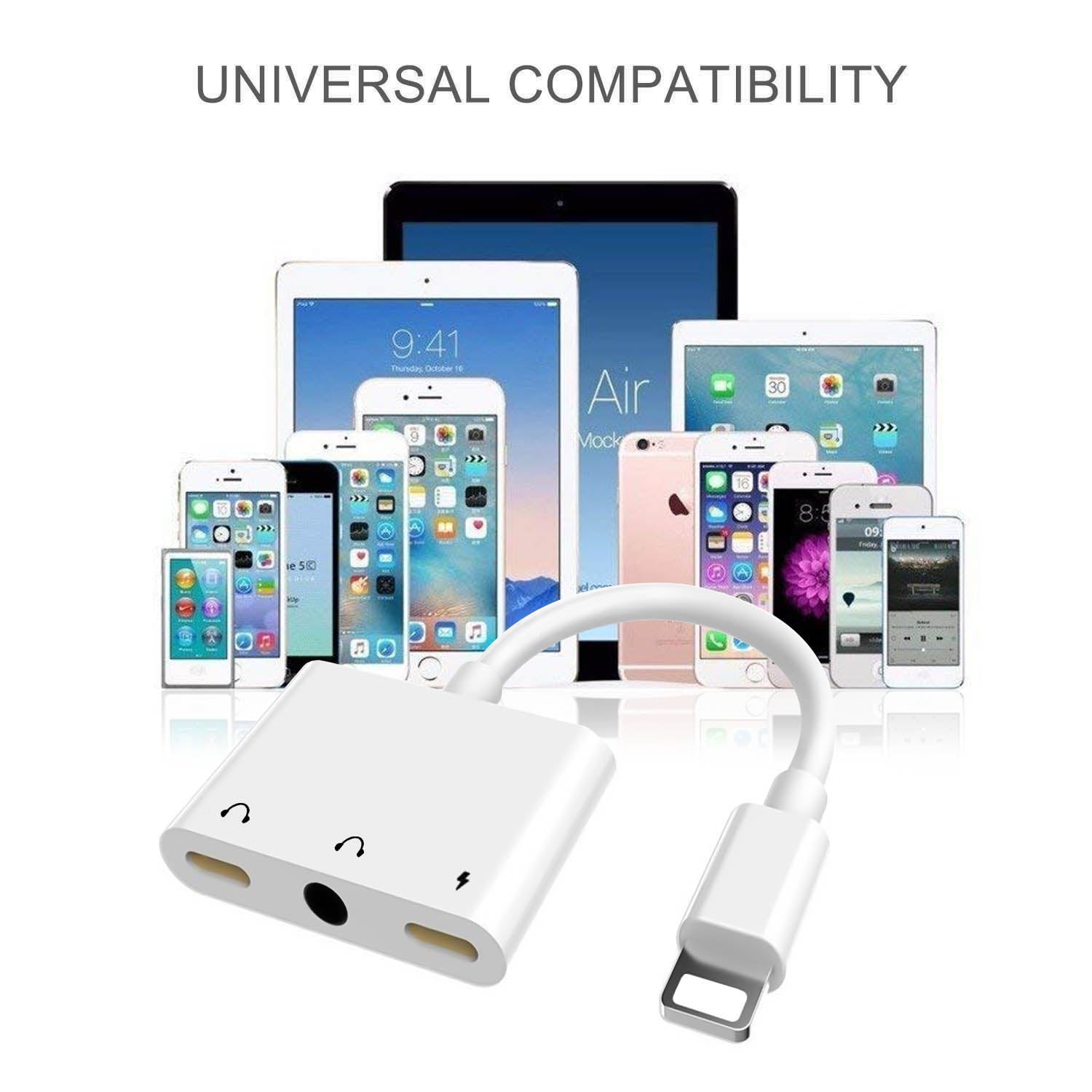 3 in 1 Audio and Charge Headphone Splitter for Phone 11 /11 Pro /XS /XS Max /XR /X /8 /8 Plus /7 /7 Plus Support Fast Charge