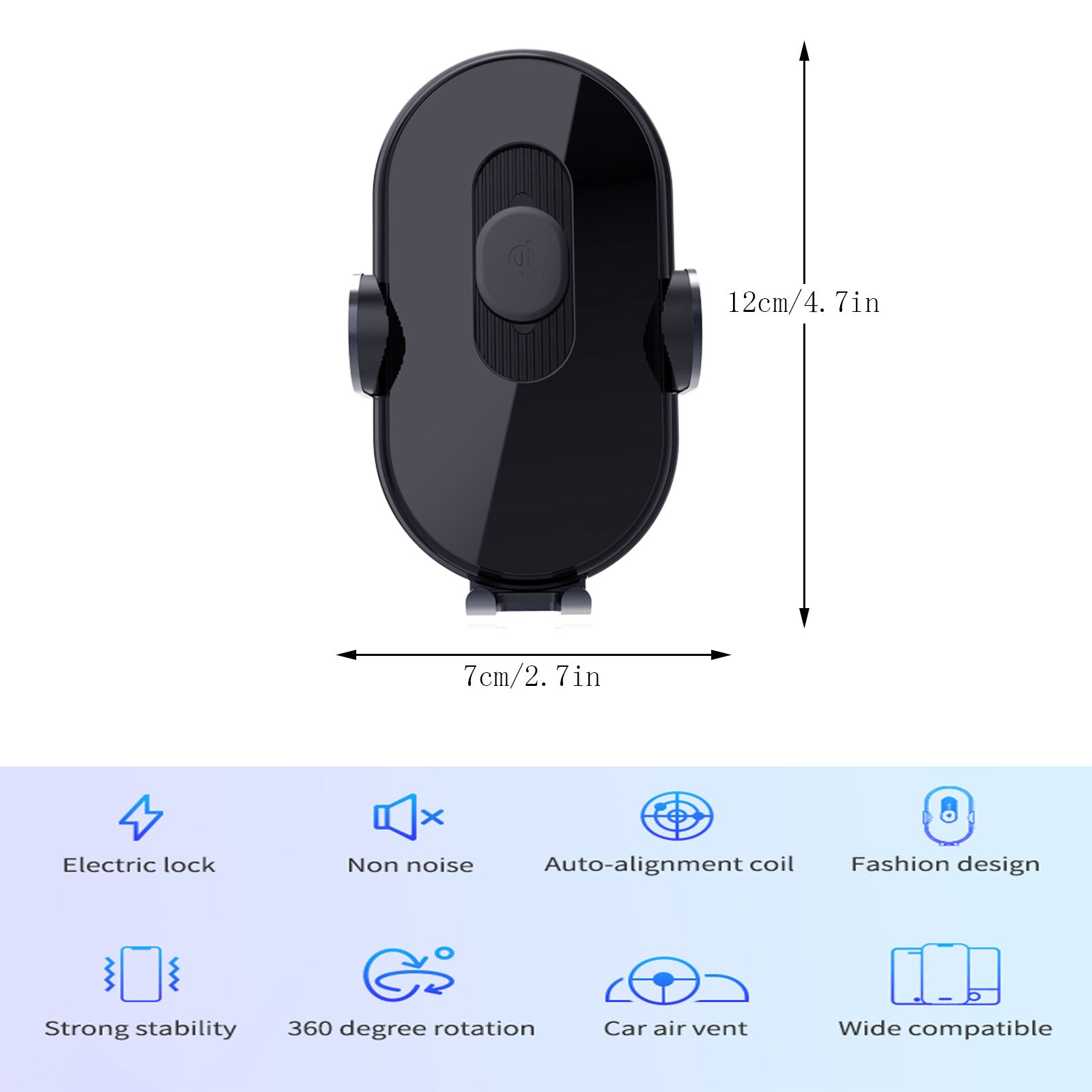 Auto-Clamping Qi Car Wireless Charger 10W/7.5W/5W Air Vent Dashboard Car Mount Compatible/w iPhone 12 Series/X/XR/11/8, Galaxy Note10/S10/S20 Series