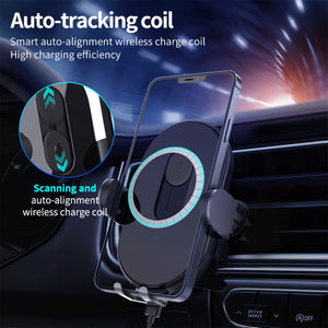 Auto-Clamping Qi Car Wireless Charger 10W/7.5W/5W Air Vent Dashboard Car Mount Compatible/w iPhone 12 Series/X/XR/11/8, Galaxy Note10/S10/S20 Series