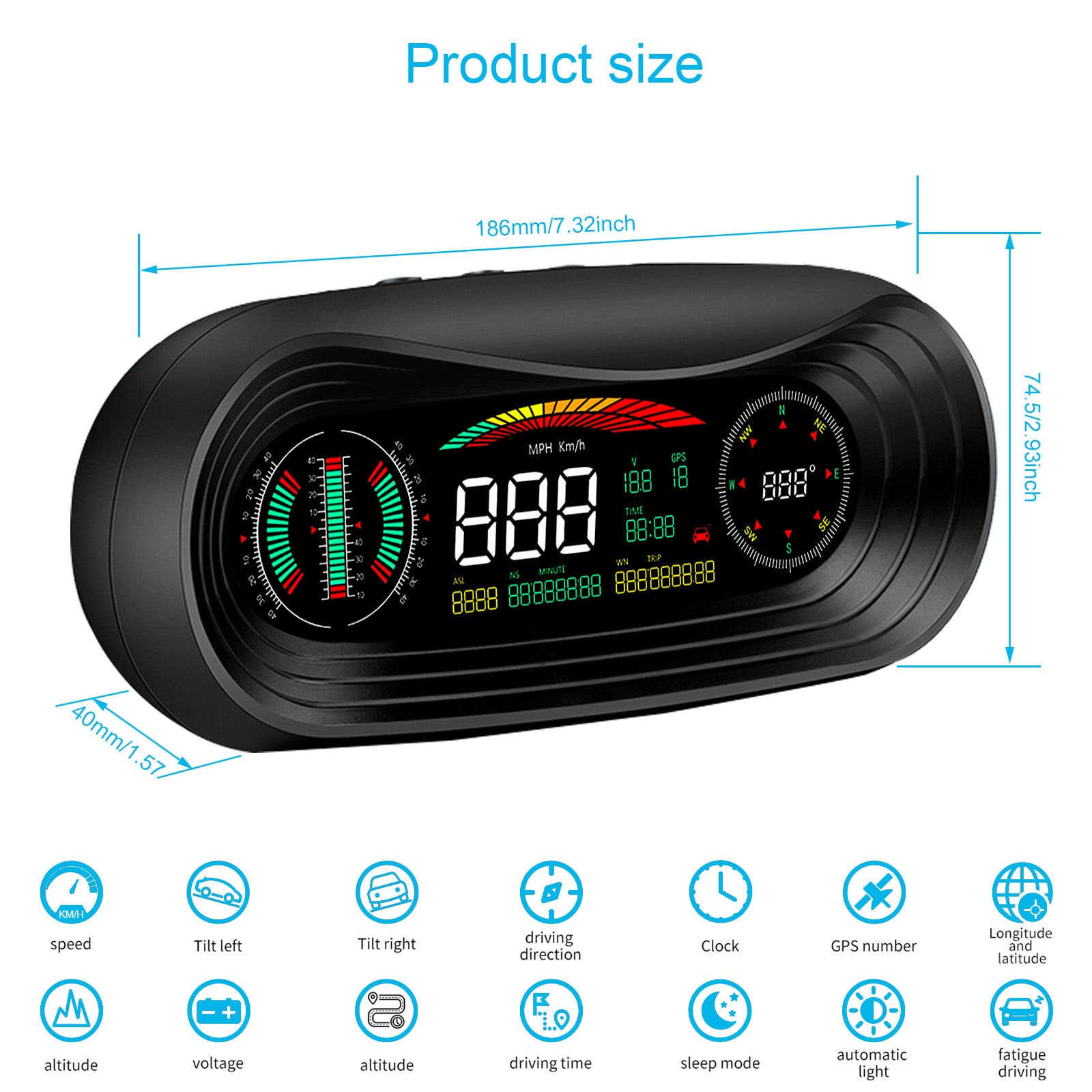 Head up Display Car Overhead Video Players GPS Speedometer with Speed OverSpeed Alarm KMH/MPH Mileage Measurement for All Vehicles