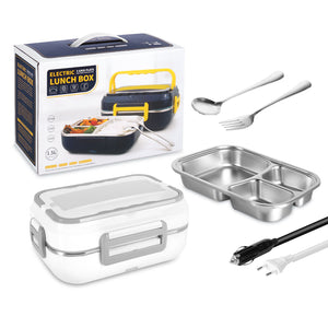 Electric Lunch Box Food Heater, 12V/110VCar Home Portable Lunch Heater with Removable Stainless Steel Container Fork Spoon Carry Bag