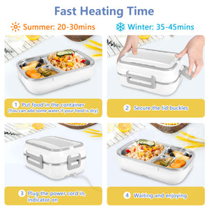 Electric Lunch Box Food Heater, 12V/110VCar Home Portable Lunch Heater with Removable Stainless Steel Container Fork Spoon Carry Bag