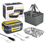 Electric Lunch Box Food Heater, 12V/110VCar Home Portable Lunch Heater with Removable Stainless Steel Container Fork Spoon Carry Bag