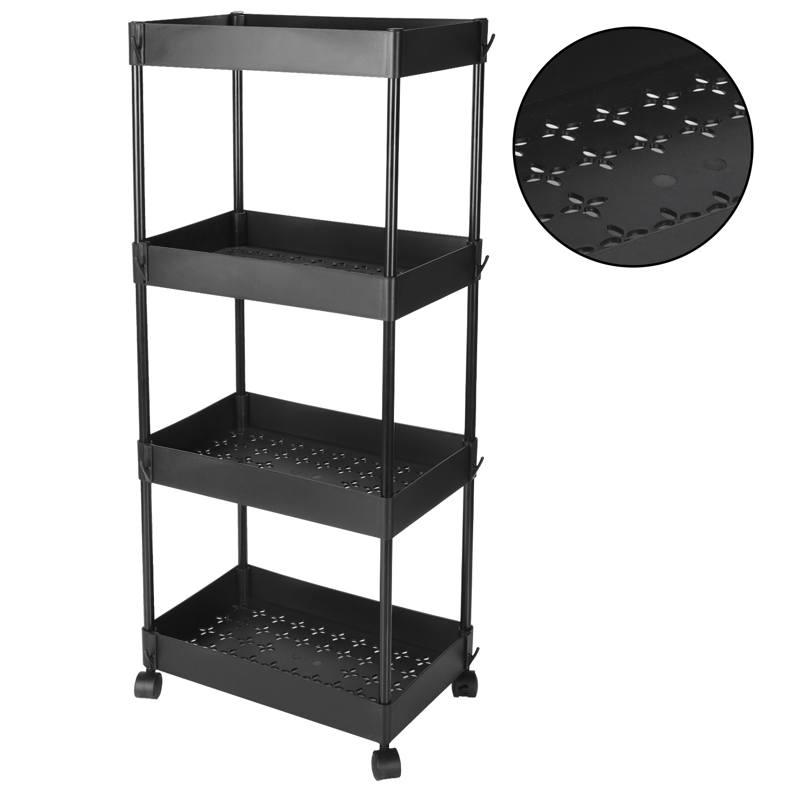 (Black) 4 Tier Rolling Storage Organizer Mobile Utility Cart