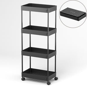 (Black) 4 Tier Rolling Storage Organizer Mobile Utility Cart
