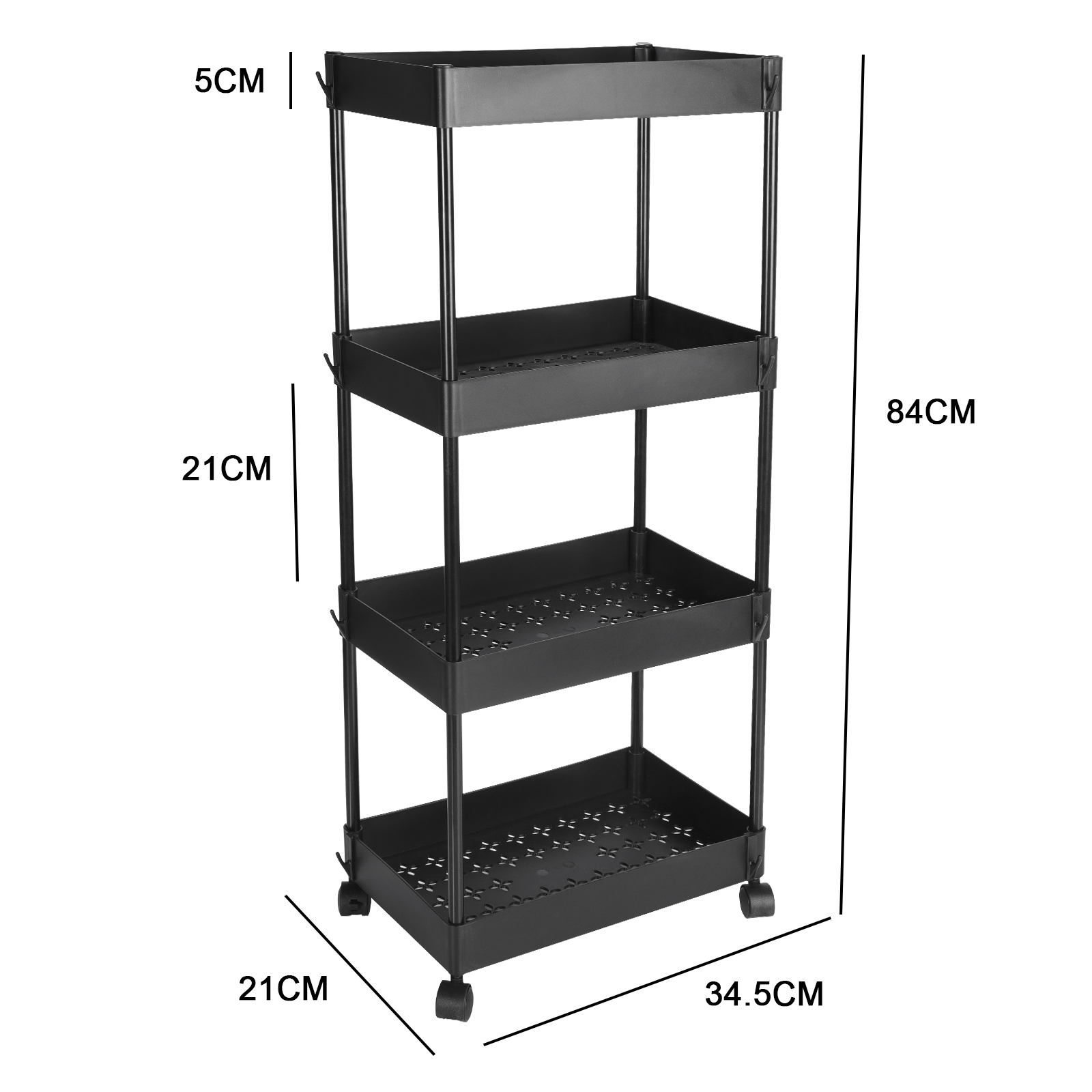 (Black) 4 Tier Rolling Storage Organizer Mobile Utility Cart