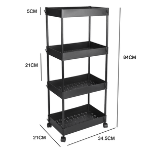 (Black) 4 Tier Rolling Storage Organizer Mobile Utility Cart