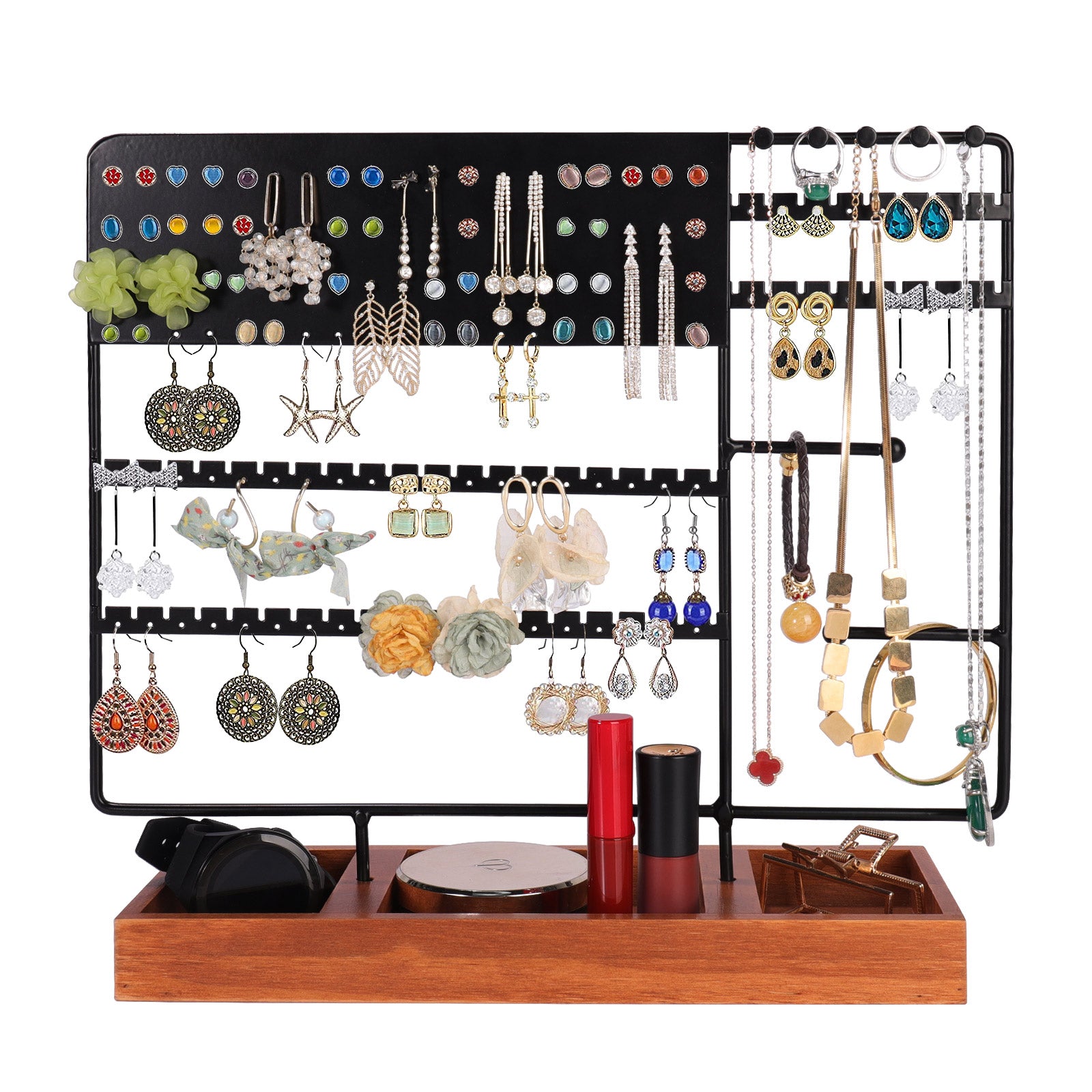 Jewelry Stand Organizer Necklace and Bracelet Holder Jewelry Tower Tree with Wooden Tray