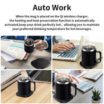 (Black) Coffee Mug Warmer, Double Layer Stainless Steel Coffee Mug with Lid, Wireless Induction Charging Heating Pad Coffee Mug, for Office and Desk