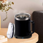 (Black) Coffee Mug Warmer, Double Layer Stainless Steel Coffee Mug with Lid, Wireless Induction Charging Heating Pad Coffee Mug, for Office and Desk