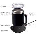 (Black) Coffee Mug Warmer, Double Layer Stainless Steel Coffee Mug with Lid, Wireless Induction Charging Heating Pad Coffee Mug, for Office and Desk