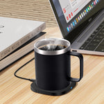(Black) Coffee Mug Warmer, Double Layer Stainless Steel Coffee Mug with Lid, Wireless Induction Charging Heating Pad Coffee Mug, for Office and Desk