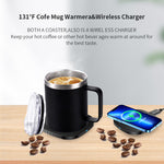 (Black) Coffee Mug Warmer, Double Layer Stainless Steel Coffee Mug with Lid, Wireless Induction Charging Heating Pad Coffee Mug, for Office and Desk