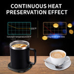 (Black) Coffee Mug Warmer, Double Layer Stainless Steel Coffee Mug with Lid, Wireless Induction Charging Heating Pad Coffee Mug, for Office and Desk