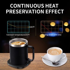 (Black) Coffee Mug Warmer, Double Layer Stainless Steel Coffee Mug with Lid, Wireless Induction Charging Heating Pad Coffee Mug, for Office and Desk