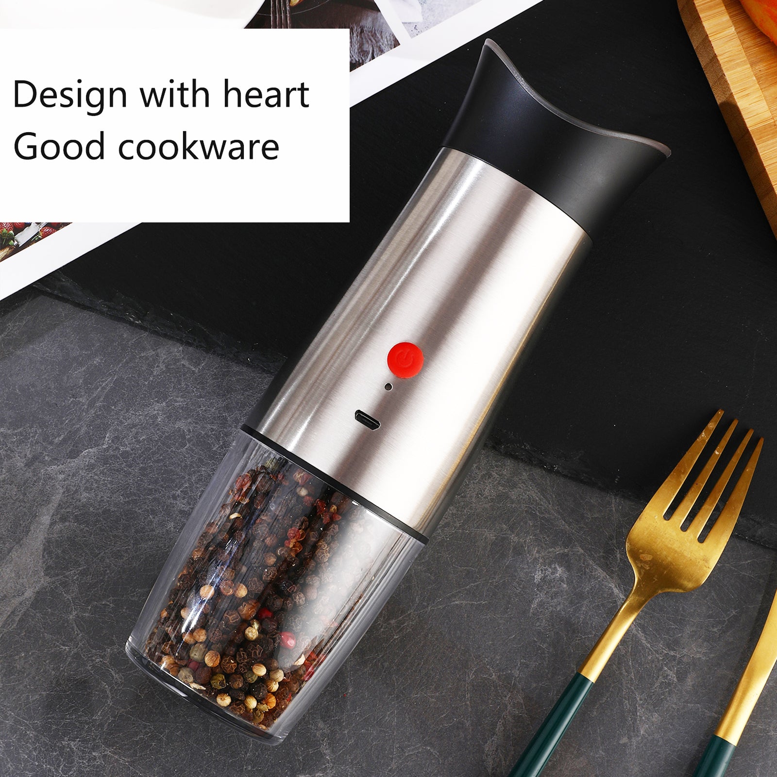 USB Electric Salt and Pepper Mill Rechargeable Adjustable Grind Coarseness Refillable Automatic Peppercorn Shaker