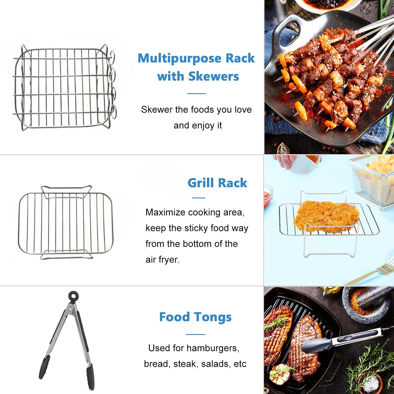 10PCS Dual Air Fryer Accessories, Airfryer Accessories Compatible for FoodiDZ201 DZ401, Zone Fryers 7.6L-9.5L