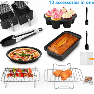 10PCS Dual Air Fryer Accessories, Airfryer Accessories Compatible for FoodiDZ201 DZ401, Zone Fryers 7.6L-9.5L