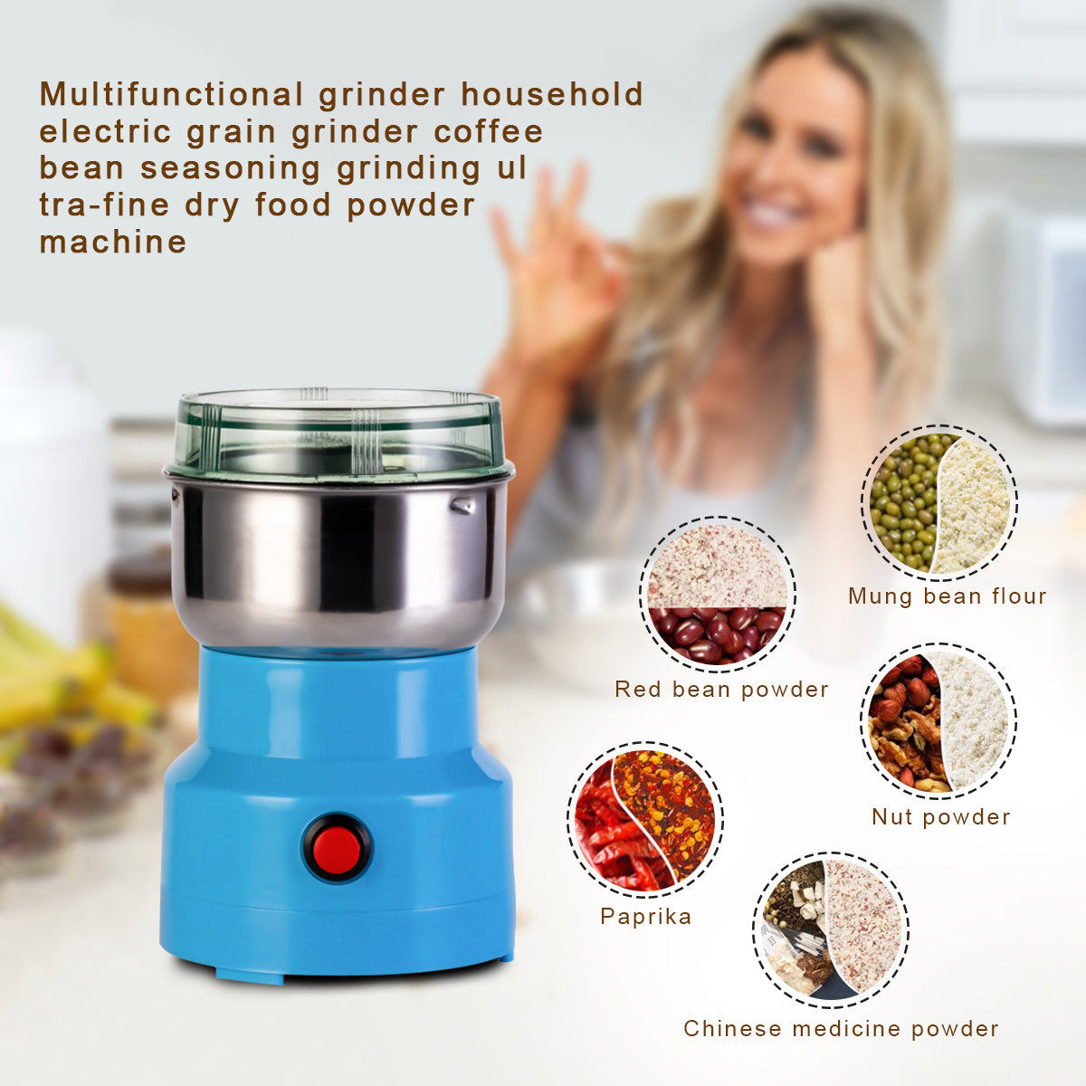 Portable Electric Cereals Grain Grinder Smash Machine for Nut Coffee Bean Spice Grinding