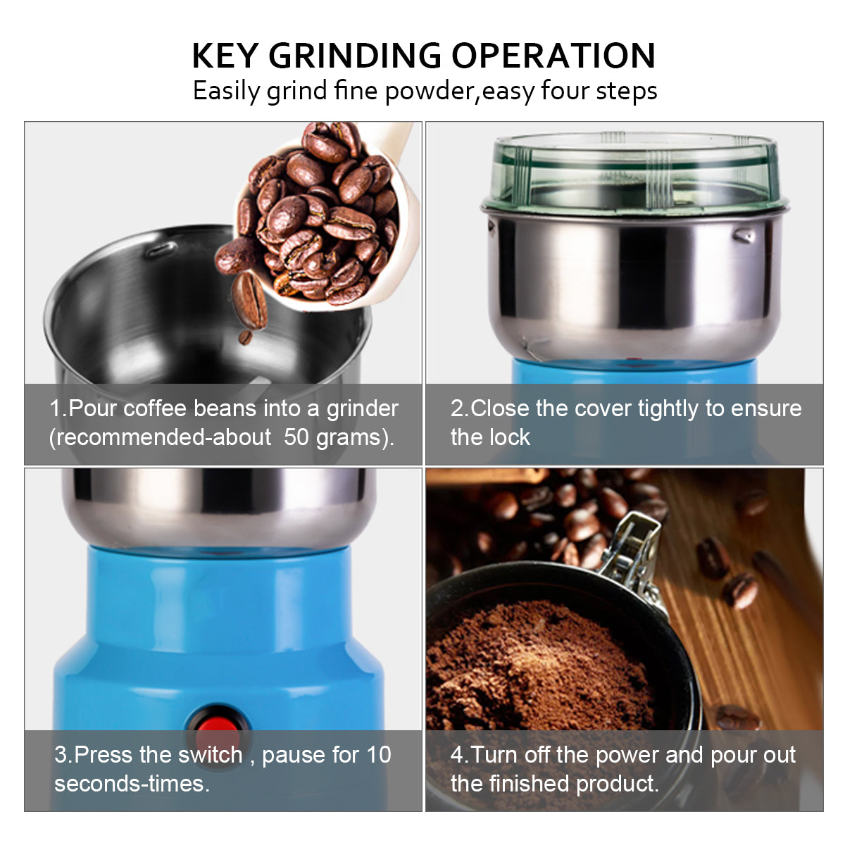 Portable Electric Cereals Grain Grinder Smash Machine for Nut Coffee Bean Spice Grinding
