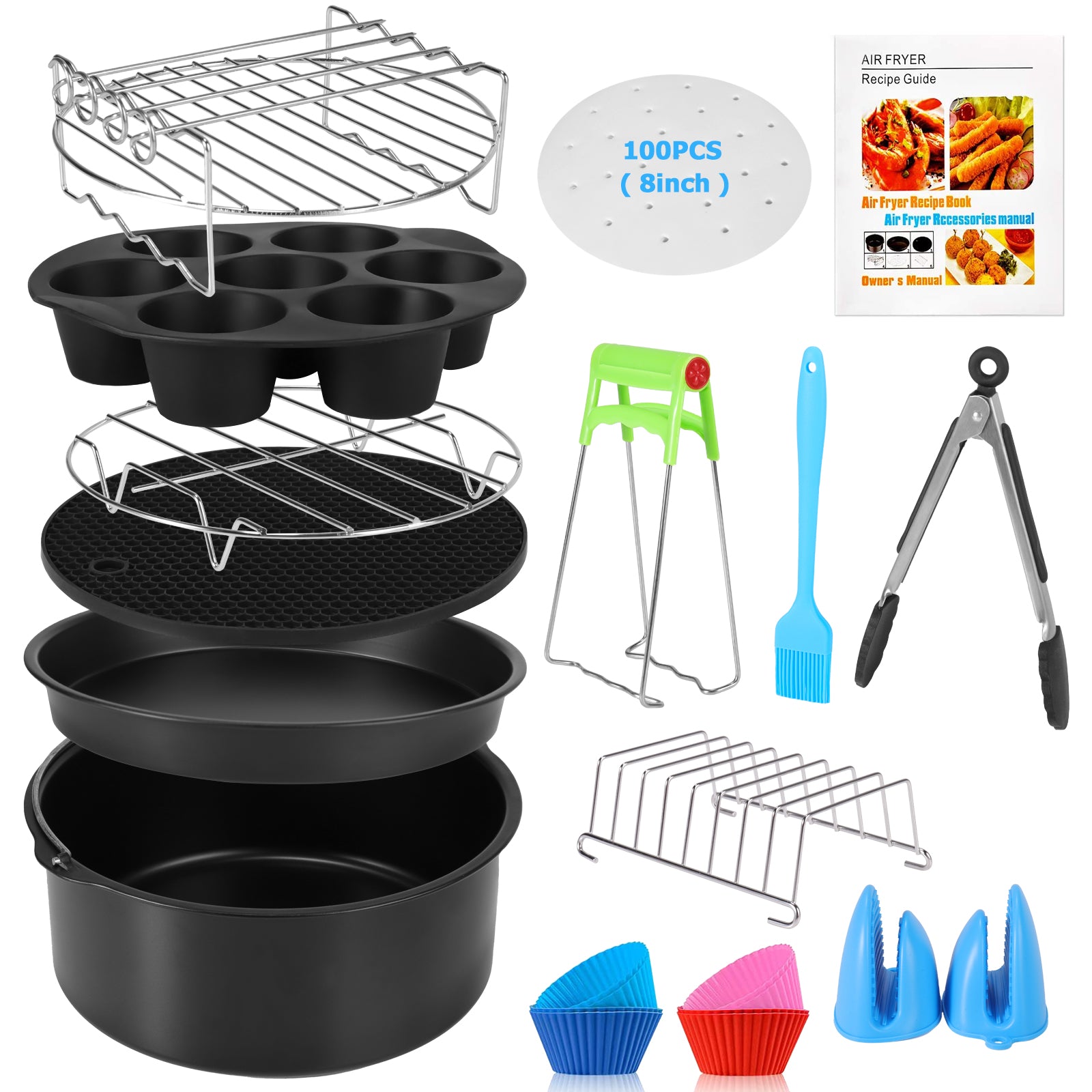 Air Fryer Accessories 8 Inch Set Of 14 for Airfryer deep fryers for COSORI Ninja Philips Tefal for air fryer 3.7QT-6.8QT