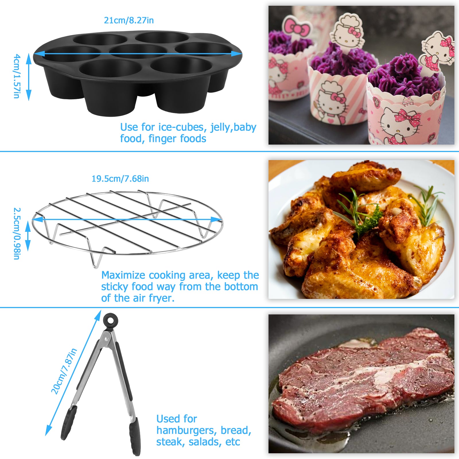 Air Fryer Accessories 8 Inch Set Of 14 for Airfryer deep fryers for COSORI Ninja Philips Tefal for air fryer 3.7QT-6.8QT