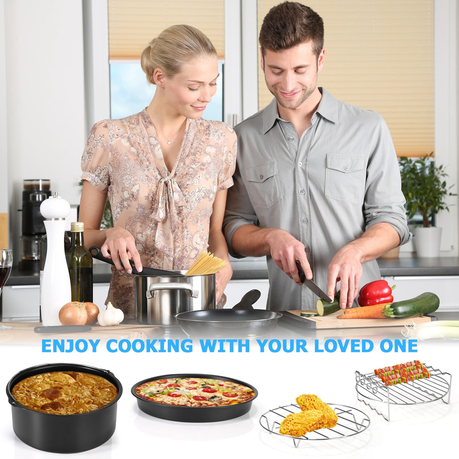 Air Fryer Accessories 8 Inch Set Of 14 for Airfryer deep fryers for COSORI Ninja Philips Tefal for air fryer 3.7QT-6.8QT