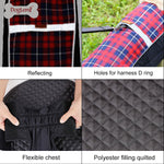 British Style Plaid Dog Coat Winter Warm Jacket with Leash Hole Reflective Strip Non-Stick for Small Medium Large Dogs