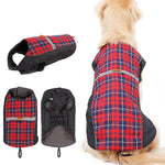 British Style Plaid Dog Coat Winter Warm Jacket with Leash Hole Reflective Strip Non-Stick for Small Medium Large Dogs