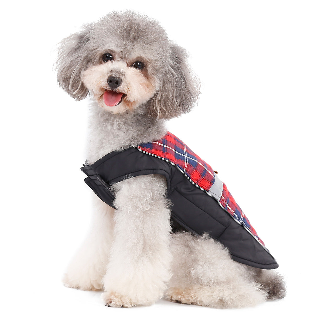 British Style Plaid Dog Coat Winter Warm Jacket with Leash Hole Reflective Strip Non-Stick for Small Medium Large Dogs