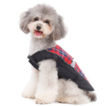 British Style Plaid Dog Coat Winter Warm Jacket with Leash Hole Reflective Strip Non-Stick for Small Medium Large Dogs