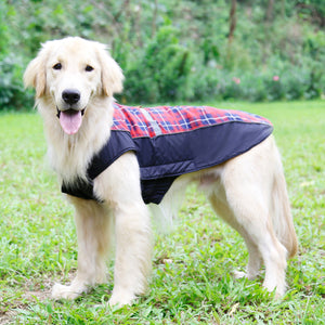 British Style Plaid Dog Coat Winter Warm Jacket with Leash Hole Reflective Strip Non-Stick for Small Medium Large Dogs