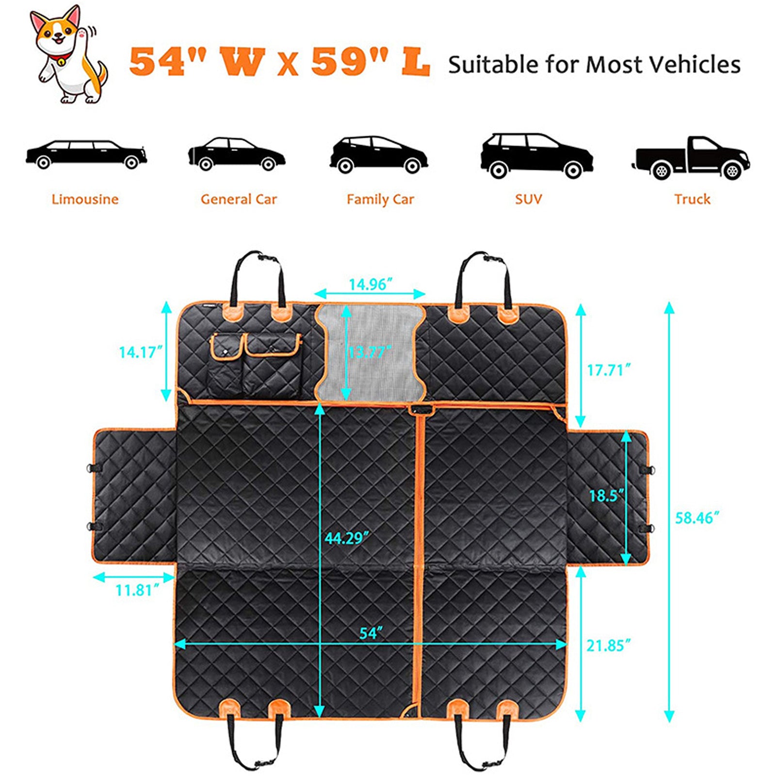 Dog Back Seat Cover Protector Waterproof Scratchproof Nonslip Hammock Pet Hammock Car Seat Covers with Side Flap General Motors