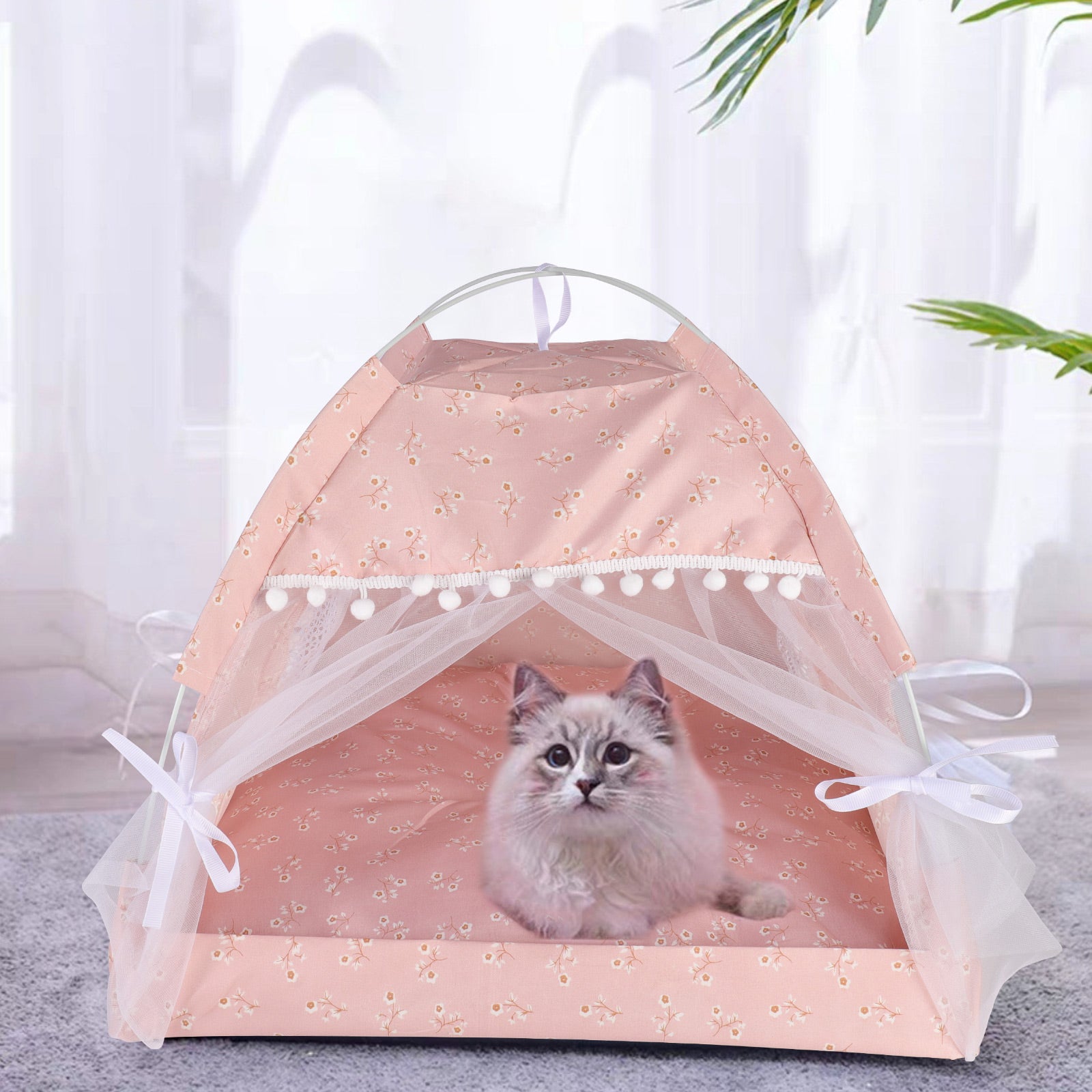 Pet Tent Cat Bed Removable Washable Cushion with Available on Both Sides Comfortable Warm Waterproof Small Dog Cave Bed